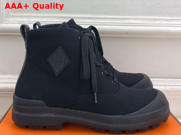 Hermes Kooler Ankle Boot in Noir Cotton Canvas with Rubber Sole Replica