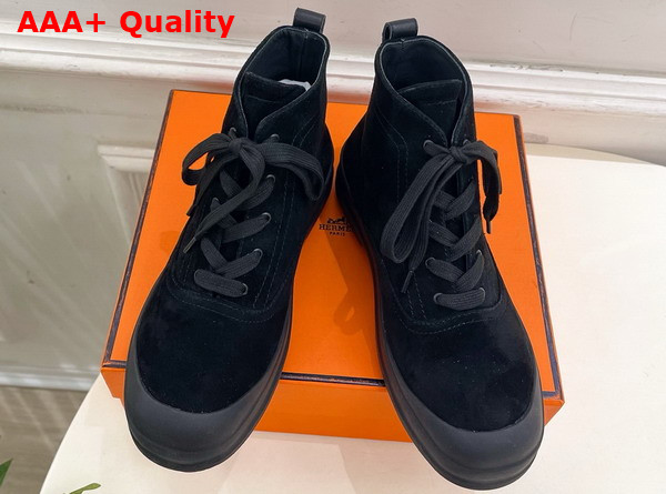 Hermes Kooler Ankle Boot in Noir Suede Goatskin with Rubber Sole Replica