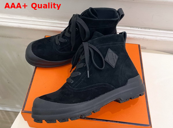 Hermes Kooler Ankle Boot in Noir Suede Goatskin with Rubber Sole Replica