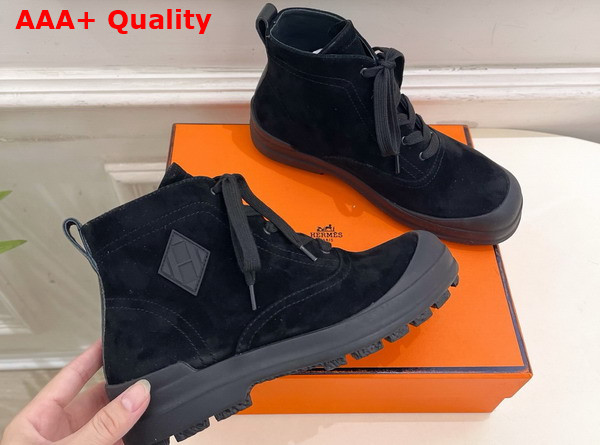 Hermes Kooler Ankle Boot in Noir Suede Goatskin with Rubber Sole Replica