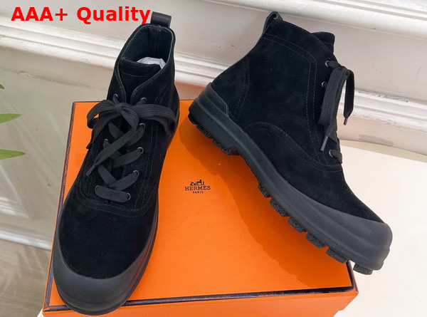 Hermes Kooler Ankle Boot in Noir Suede Goatskin with Rubber Sole Replica