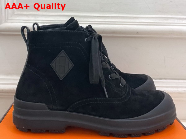 Hermes Kooler Ankle Boot in Noir Suede Goatskin with Rubber Sole Replica
