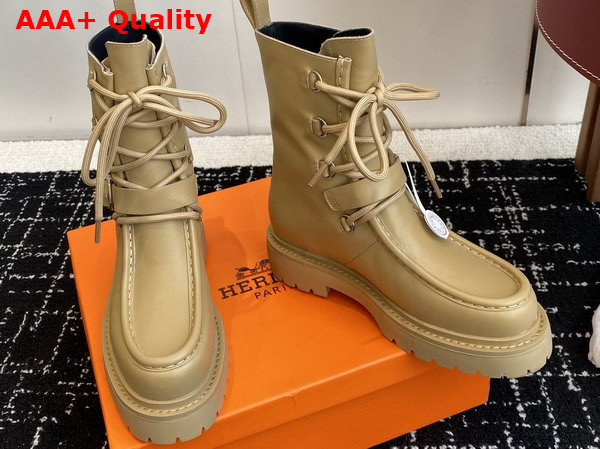 Hermes Land Ankle Boot in Beige Calfskin Replica