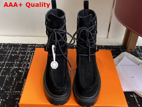 Hermes Land Ankle Boot in Black Suede Goatskin Replica