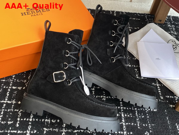 Hermes Land Ankle Boot in Black Suede Goatskin Replica