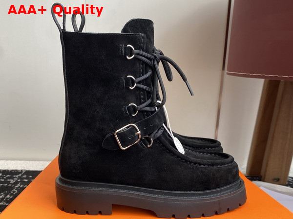 Hermes Land Ankle Boot in Black Suede Goatskin Replica