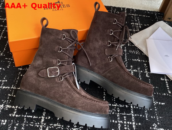 Hermes Land Ankle Boot in Dark Brown Suede Goatskin Replica
