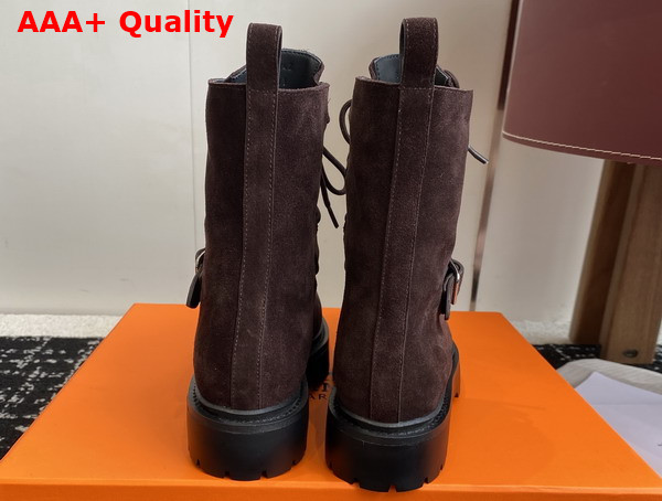 Hermes Land Ankle Boot in Dark Brown Suede Goatskin Replica