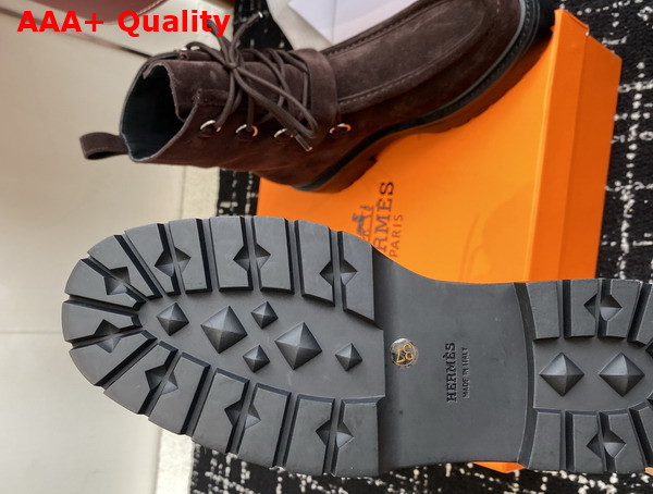 Hermes Land Ankle Boot in Dark Brown Suede Goatskin Replica