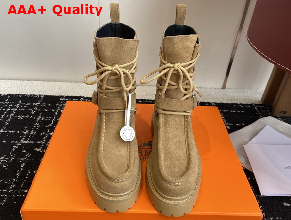 Hermes Land Ankle Boot in Tan Suede Goatskin Replica