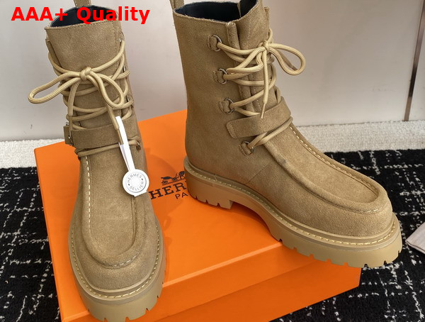 Hermes Land Ankle Boot in Tan Suede Goatskin Replica