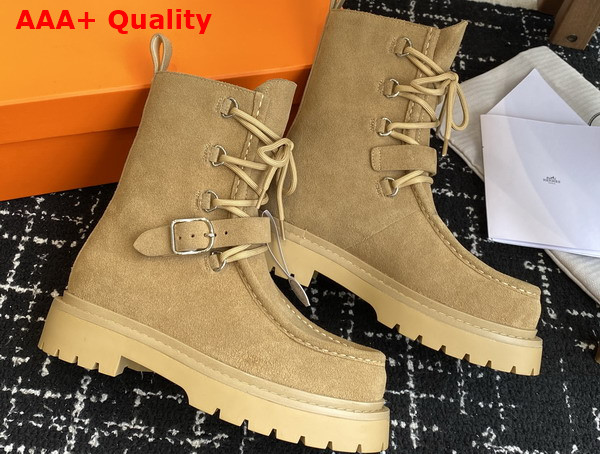 Hermes Land Ankle Boot in Tan Suede Goatskin Replica