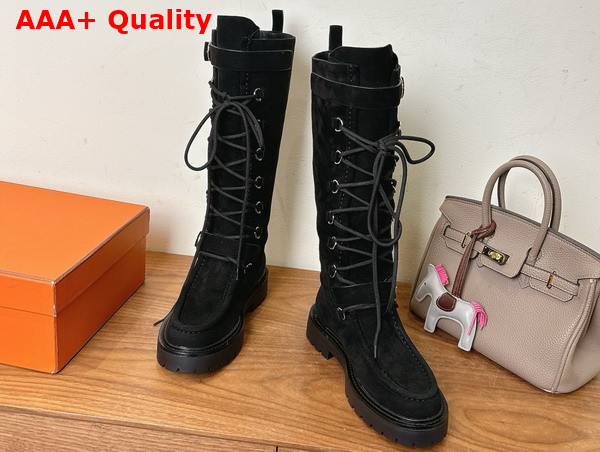 Hermes Landscape Boot in Black Suede Goatskin Replica