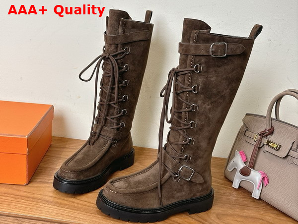 Hermes Landscape Boot in Dark Brown Suede Goatskin Replica