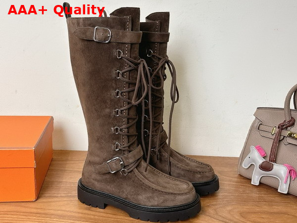 Hermes Landscape Boot in Dark Brown Suede Goatskin Replica