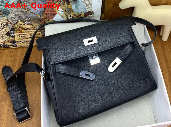 Hermes Large Kelly Messenger in Black Togo Calfskin Replica