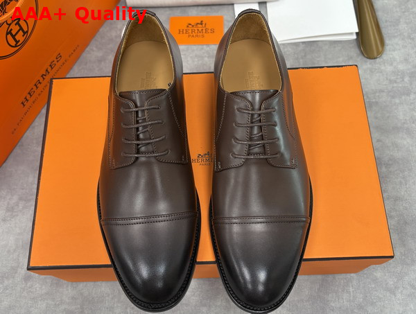 Hermes Lawrence Derby Shoe in Marron Pecan Patinated Calfskin Replica