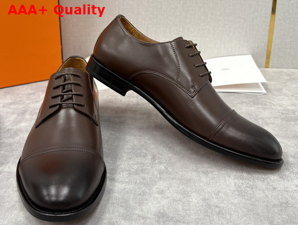 Hermes Lawrence Derby Shoe in Marron Pecan Patinated Calfskin Replica