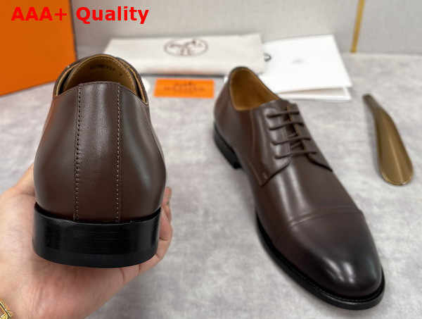 Hermes Lawrence Derby Shoe in Marron Pecan Patinated Calfskin Replica