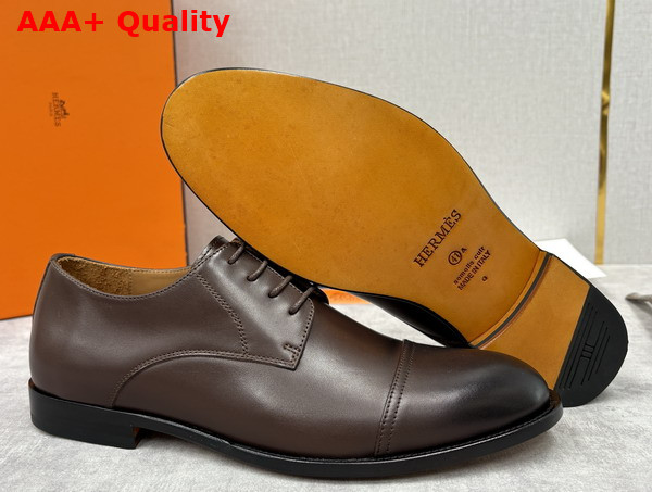 Hermes Lawrence Derby Shoe in Marron Pecan Patinated Calfskin Replica