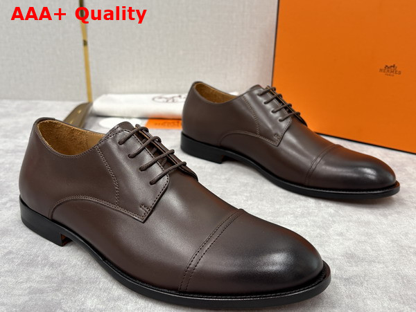 Hermes Lawrence Derby Shoe in Marron Pecan Patinated Calfskin Replica