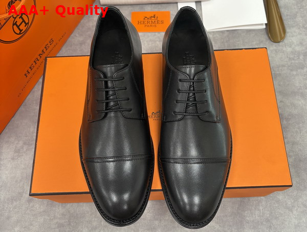 Hermes Lawrence Derby Shoe in Noir Calfskin Replica