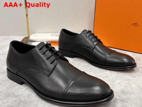 Hermes Lawrence Derby Shoe in Noir Calfskin Replica