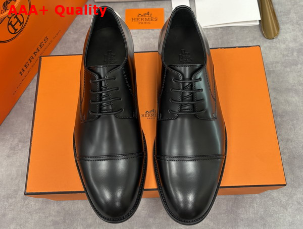 Hermes Lawrence Derby Shoe in Noir Glazed Calfskin Replica