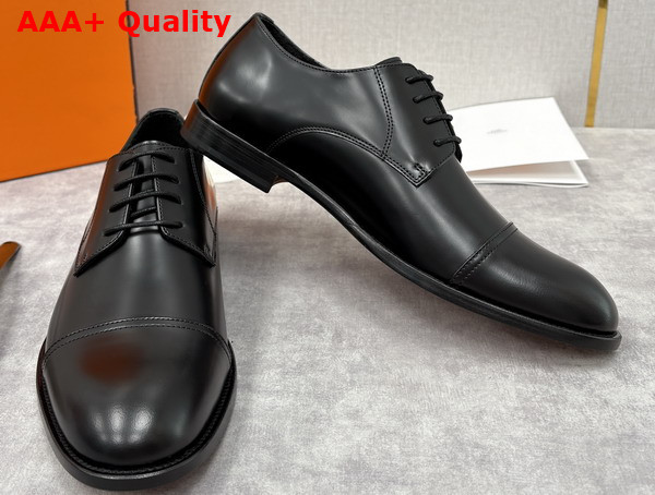 Hermes Lawrence Derby Shoe in Noir Glazed Calfskin Replica