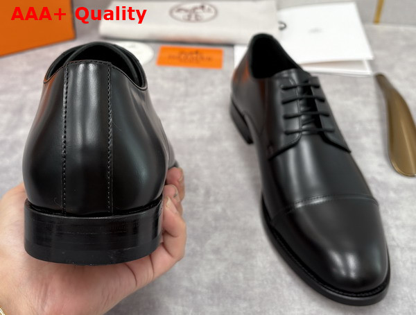 Hermes Lawrence Derby Shoe in Noir Glazed Calfskin Replica