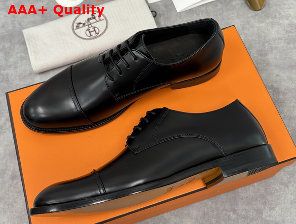 Hermes Lawrence Derby Shoe in Noir Glazed Calfskin Replica