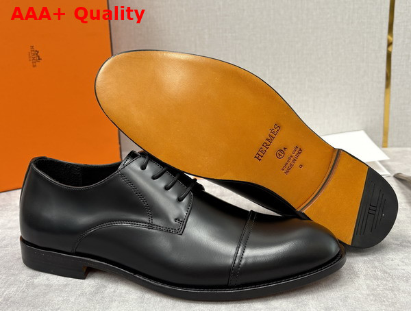 Hermes Lawrence Derby Shoe in Noir Glazed Calfskin Replica