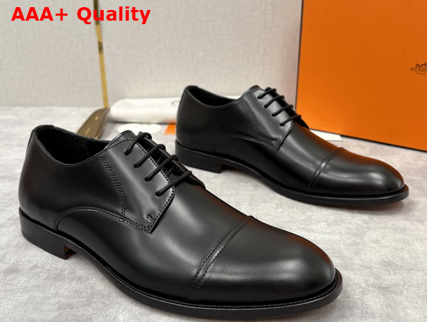 Hermes Lawrence Derby Shoe in Noir Glazed Calfskin Replica