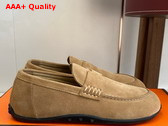 Hermes Lazy Loafer in Beige Albatre Suede Calfskin Replica
