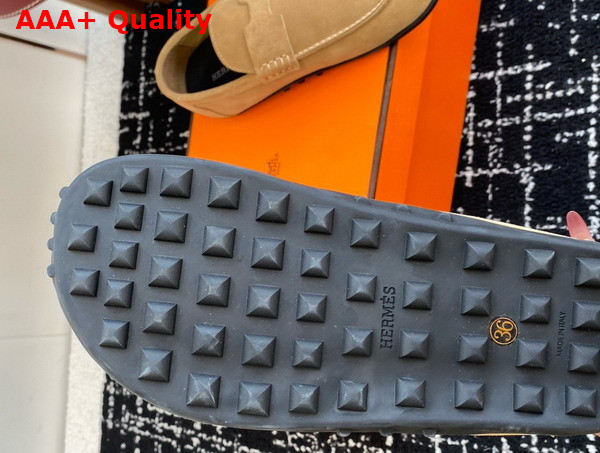 Hermes Lazy Loafer in Beige Albatre Suede Calfskin Replica