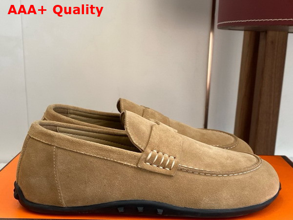 Hermes Lazy Loafer in Beige Albatre Suede Calfskin Replica