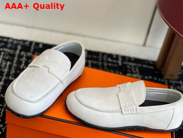 Hermes Lazy Loafer in Light Gray Suede Calfskin Replica