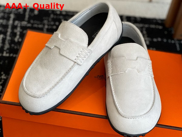 Hermes Lazy Loafer in Light Gray Suede Calfskin Replica