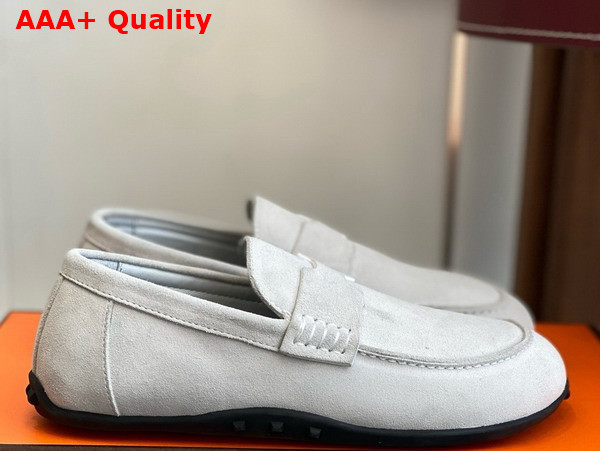 Hermes Lazy Loafer in Light Gray Suede Calfskin Replica