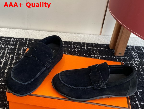 Hermes Lazy Loafer in Noir Suede Calfskin Replica