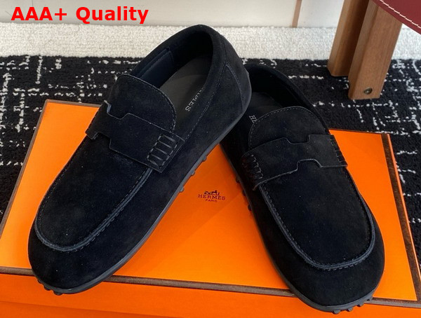 Hermes Lazy Loafer in Noir Suede Calfskin Replica