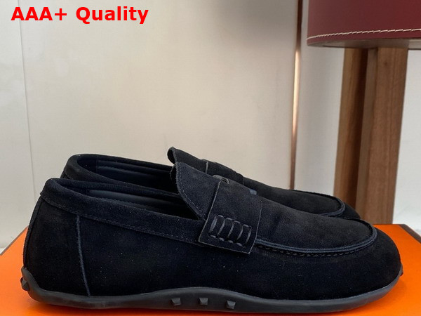 Hermes Lazy Loafer in Noir Suede Calfskin Replica