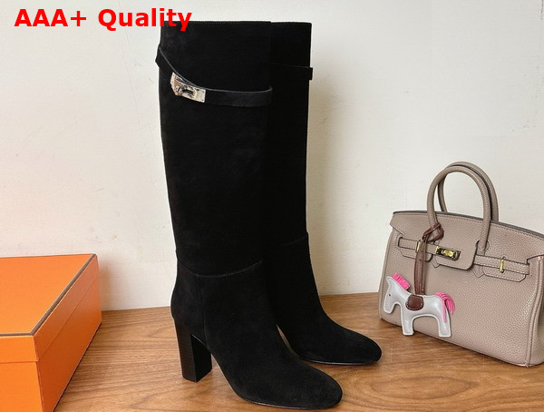 Hermes Leaping 90 Boot in Black Suede Calfskin Replica