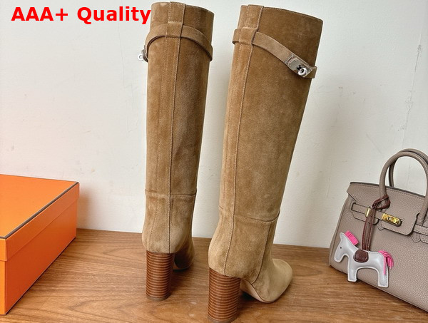 Hermes Leaping 90 Boot in Brun Fume Suede Calfskin Replica