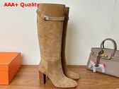 Hermes Leaping 90 Boot in Brun Fume Suede Calfskin Replica