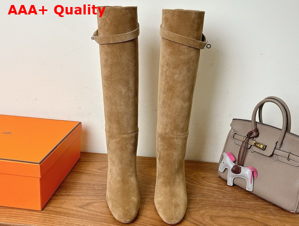 Hermes Leaping 90 Boot in Brun Fume Suede Calfskin Replica