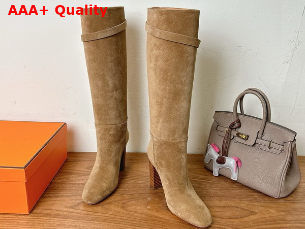 Hermes Leaping 90 Boot in Brun Fume Suede Calfskin Replica