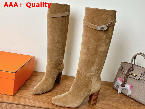 Hermes Leaping 90 Boot in Brun Fume Suede Calfskin Replica