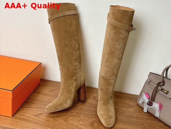 Hermes Leaping 90 Boot in Brun Fume Suede Calfskin Replica