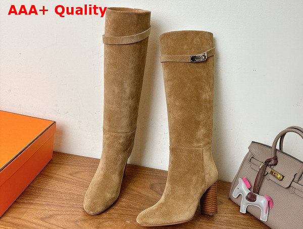 Hermes Leaping 90 Boot in Brun Fume Suede Calfskin Replica